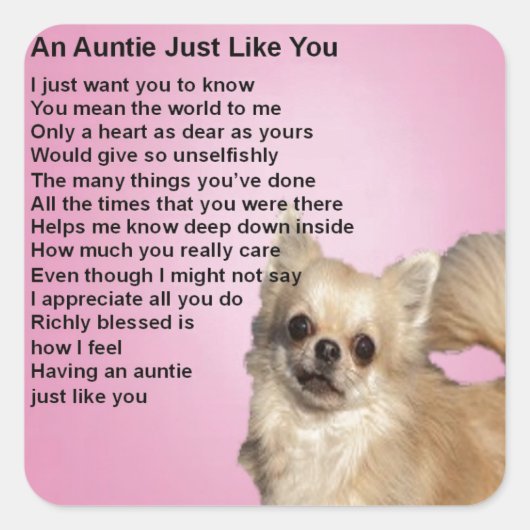 Chihuahua Auntie Poem Vierkante Sticker (Voorkant)