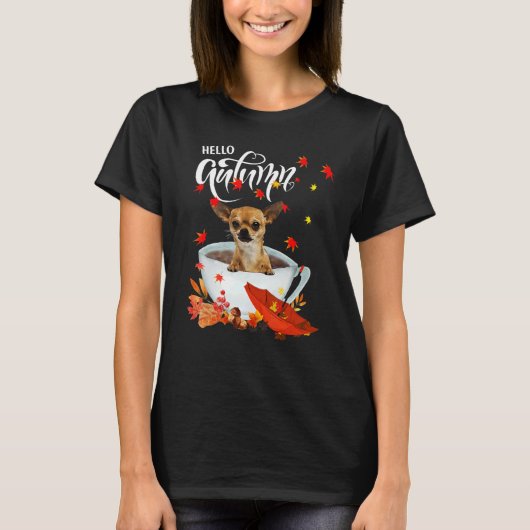 Chihuahua Autumn Dog And Coffee Fall Thanksgiving T-shirt (Voorkant)