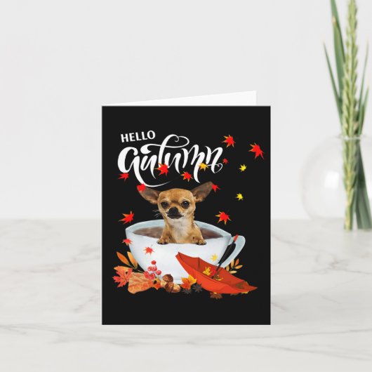 Chihuahua Autumn Dog en koffie Herfst Thanksgiving Kaart (Voorkant)