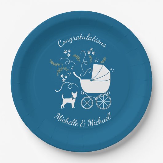 Chihuahua Baby shower Blue Boy Dog Papieren Bordje (Voorkant)