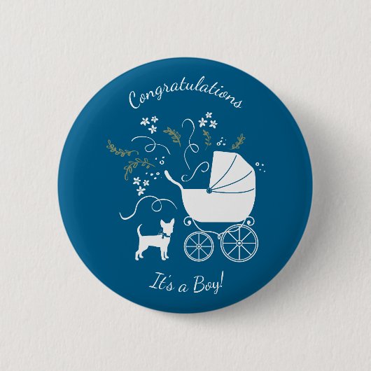 Chihuahua Baby shower Blue Boy Dog Ronde Button 5,7 Cm (Voorkant)
