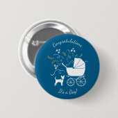 Chihuahua Baby shower Blue Boy Dog Ronde Button 5,7 Cm (Voorkant /achterkant)