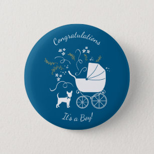 Chihuahua Baby shower Blue Boy Dog Ronde Button 5,7 Cm