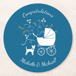 Chihuahua Baby shower Blue Boy Dog Ronde Kartonnen Onderzetter