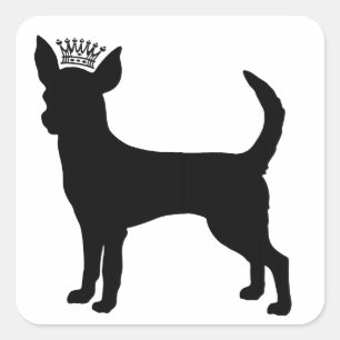 Chihuahua Basic Zwart Kroon Silhouet Vierkante Sticker
