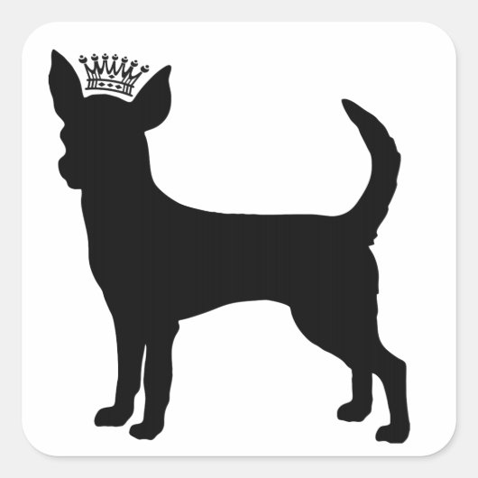 Chihuahua Basic Zwart Kroon Silhouet Vierkante Sticker (Voorkant)