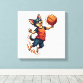 Chihuahua Basketbal Speler Sport Dunk Canvas Afdruk (Insitu (Houten vloer))
