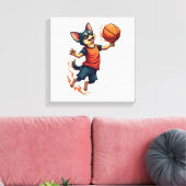 Chihuahua Basketbal Speler Sport Dunk Canvas Afdruk (Insitu (Woonkamer))