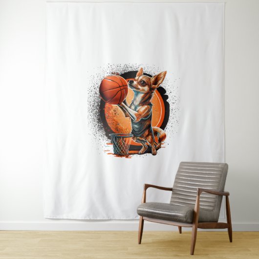 Chihuahua Basketballer Sport Dunk Wandkleed (In situ)
