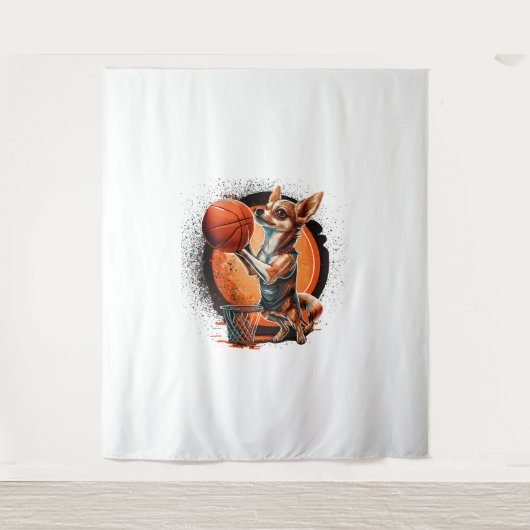 Chihuahua Basketballer Sport Dunk Wandkleed (Voorkant)