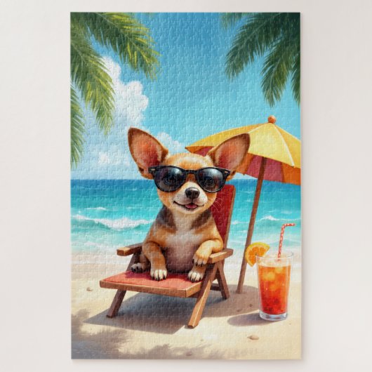 Chihuahua Beach Lounge Scene Legpuzzel (Verticaal)
