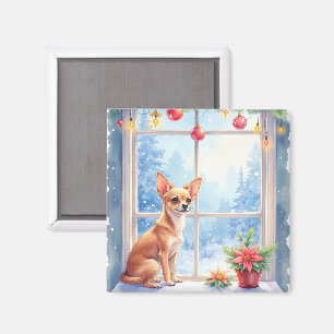 Chihuahua Besneeuwde Vensterbank Vakantie Kerst Ku Magneet