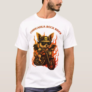 Chihuahua Biker Hond op Motorfiets met Vlammen T-shirt