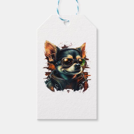 Chihuahua Biker Motorcycle Riding Dog Dad Cadeaulabel (Voorkant)