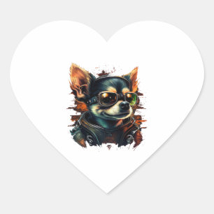 Chihuahua Biker Motorcycle Riding Dog Dad Hart Sticker