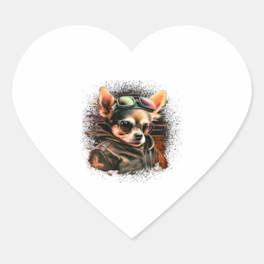 Chihuahua Biker Motorcycle Riding Dog Dad Hart Sticker (Voorkant)