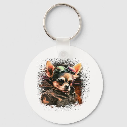 Chihuahua Biker Motorcycle Riding Dog Dad Sleutelhanger (Voorkant)