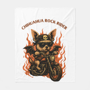 Chihuahua Bikerhond op Motor met Vlammen Fleece Deken