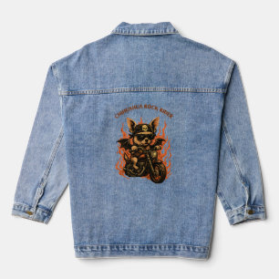 Chihuahua Bikerhond op Motorfiets met Vlammen Denim Jacket