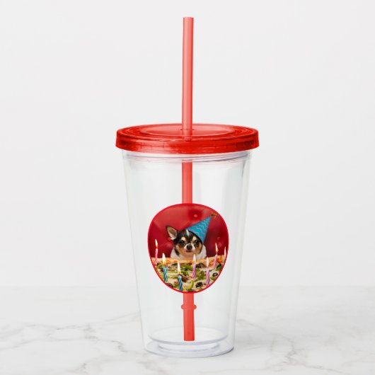 Chihuahua Birthday Pizza Pie Acryl Drinkbeker (Voorkant)