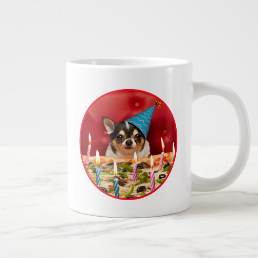 Chihuahua Birthday Pizza Pie Grote Koffiekop (Rechts)