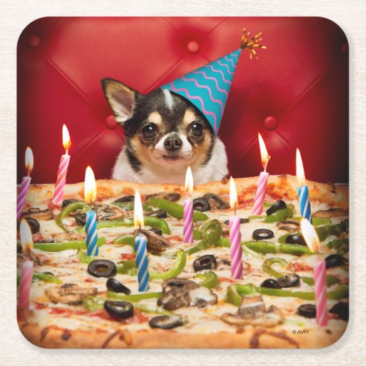 Chihuahua Birthday Pizza Pie Kartonnen Onderzetters (Voorkant)