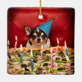 Chihuahua Birthday Pizza Pie Keramisch Ornament (Achterkant)