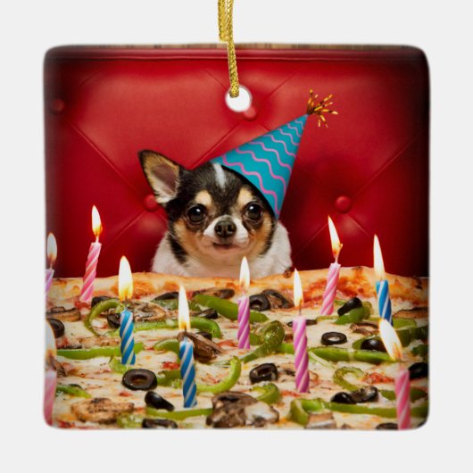 Chihuahua Birthday Pizza Pie Keramisch Ornament (Voorkant)