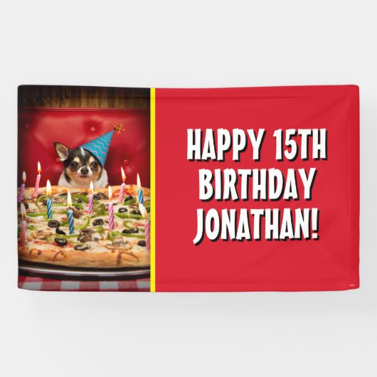 Chihuahua Birthday Pizza Pie Spandoek (Horizontaal)