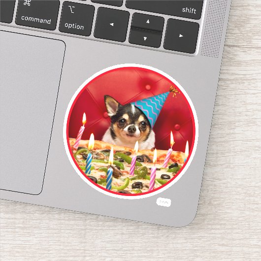 Chihuahua Birthday Pizza Pie Sticker (Detail)