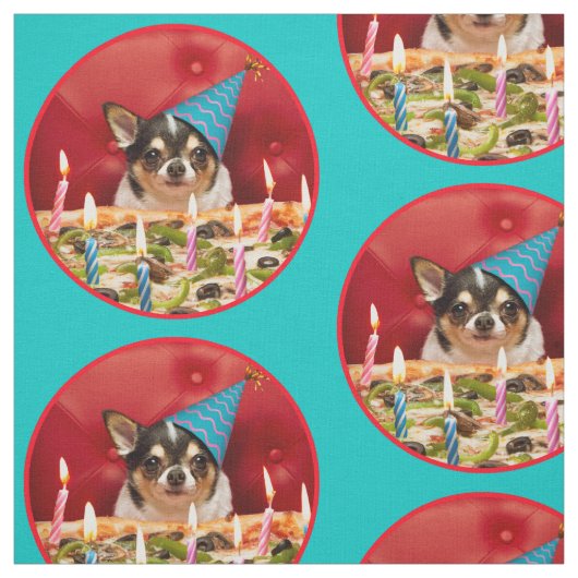 Chihuahua Birthday Pizza Pie Stof (Swatch)