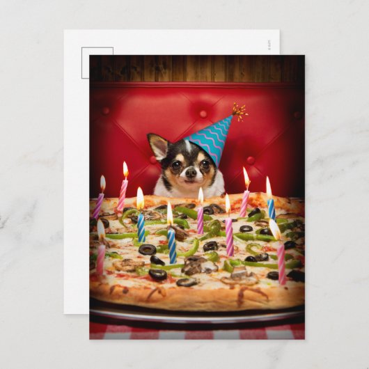 Chihuahua Birthday Pizza Pie Uitnodiging Briefkaart (Voorkant / Achterkant)