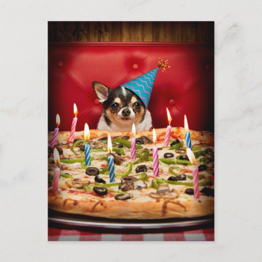 Chihuahua Birthday Pizza Pie Uitnodiging Briefkaart (Voorkant)