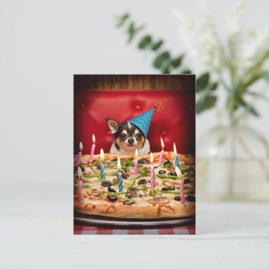 Chihuahua Birthday Pizza Pie Uitnodiging Briefkaart (Staand voorkant)