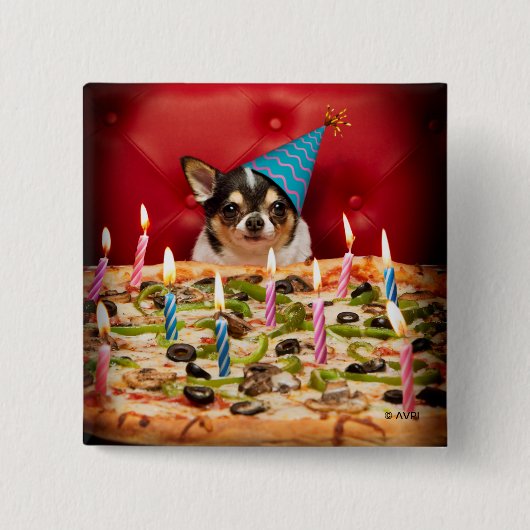 Chihuahua Birthday Pizza Pie Vierkante Button 5,1 Cm (Voorkant)