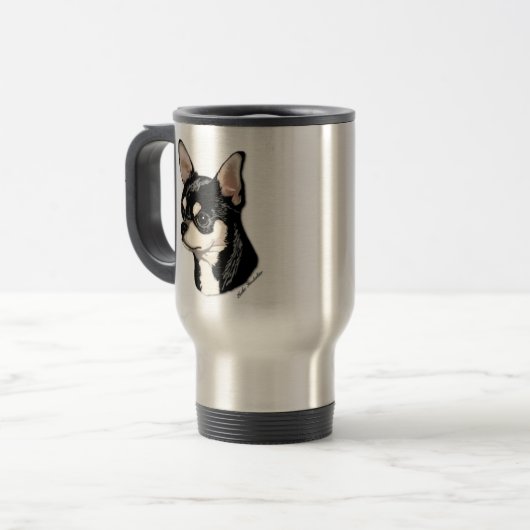 Chihuahua Black & Tan Travel Mug Reisbeker (Voorkant links)