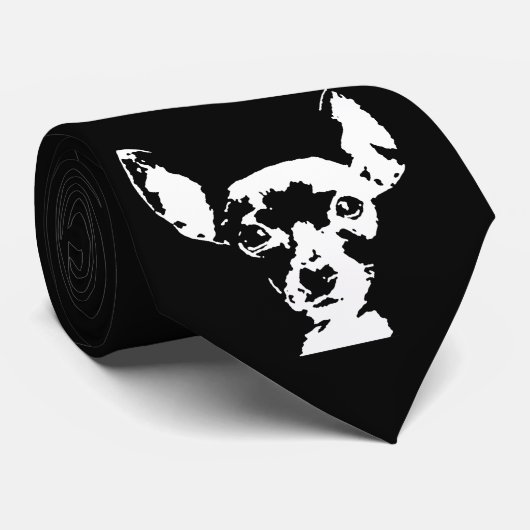 Chihuahua Black & White Pop Art Dog Face Stropdas (Opgerold)