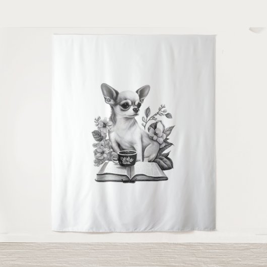 Chihuahua Boek Koffie Thee Lezen Wandkleed (Voorkant)