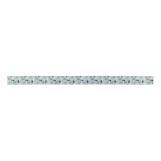 Chihuahua Bones and Paws Blue Satin Ribbon Satijnen Lint (Voorkant)