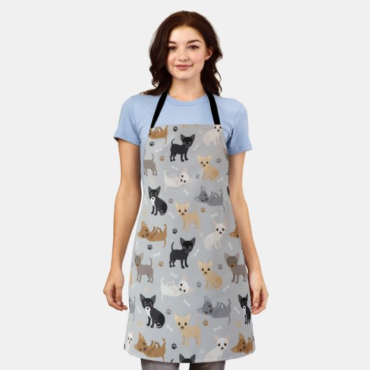 Chihuahua Bones and Paws Gray Apron Schort (Gedragen)