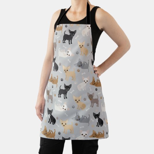 Chihuahua Bones and Paws Gray Apron Schort (Insitu)