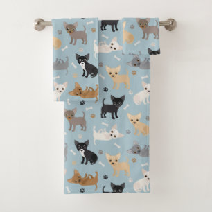 Chihuahua Botten en Paws Blue Bath Towel Set Bad Handdoek