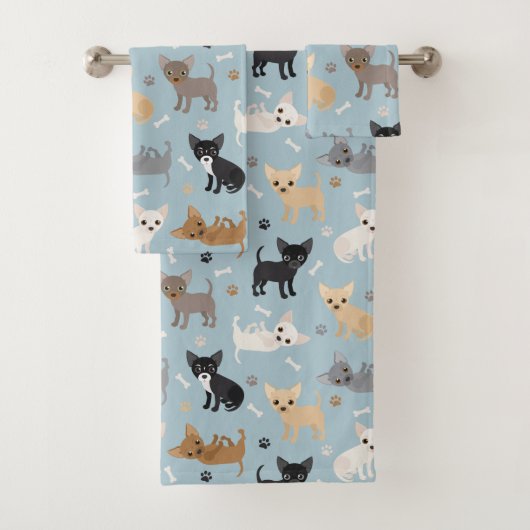 Chihuahua Botten en Paws Blue Bath Towel Set Bad Handdoek (Insitu)