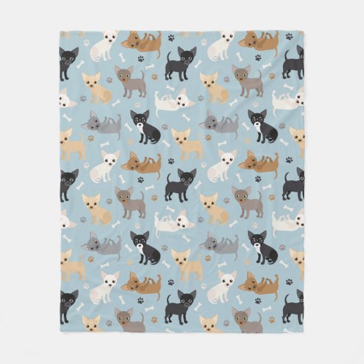Chihuahua Botten en Paws Blue Fleece Blanket (Voorkant)