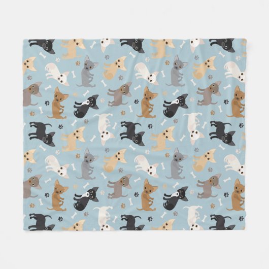 Chihuahua Botten en Paws Blue Fleece Blanket (Voorkant (Horizontaal))