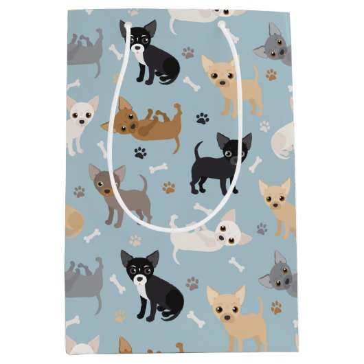 Chihuahua Botten en Paws Blue Medium Gift Bag Cadeauzakje (Voorkant)
