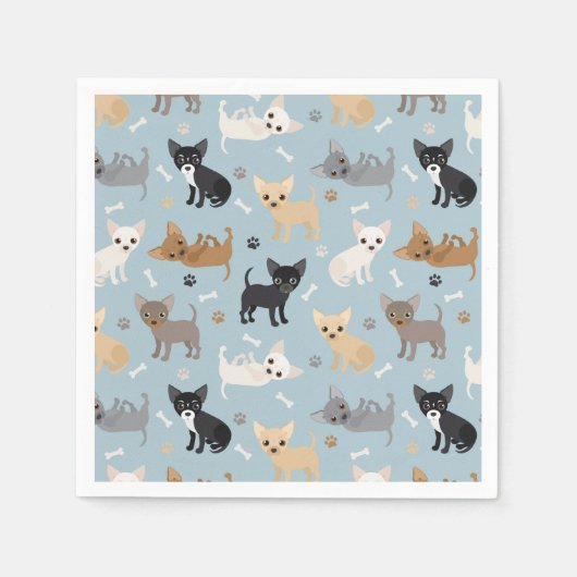 Chihuahua Botten en Paws Blue Napkins Servet (Voorkant)