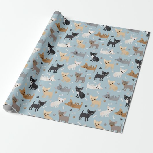 Chihuahua Botten en paws Blue Wrapping Paper Cadeaupapier (Uitgerold)