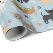 Chihuahua Botten en paws Blue Wrapping Paper Cadeaupapier (Rol Hoek)