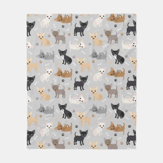 Chihuahua Botten en Paws Gray Fleece Blanket (Voorkant)